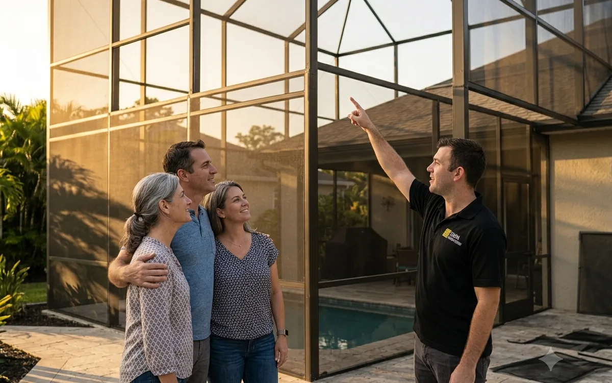 Finished pool cage rescreen at a New Tampa home
